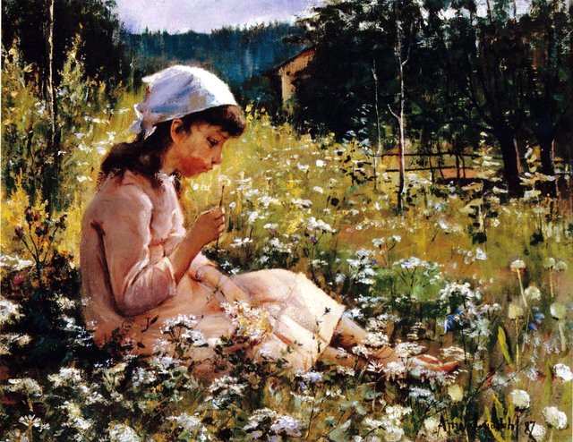 In the middle of flowers or A girl in a meadow by Amélie Lundahl
