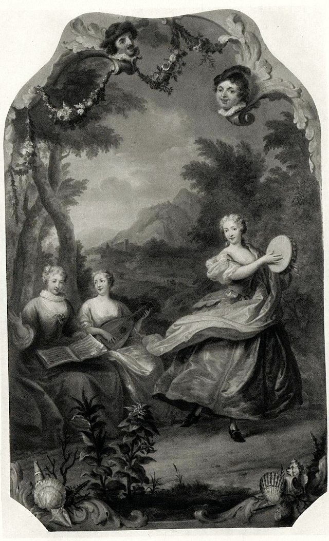 Pastoral scene with a woman beating a tambourine by Antoine Coypel