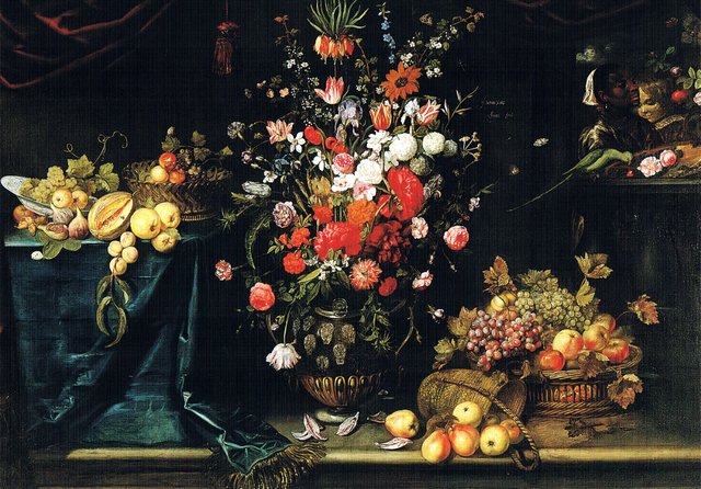 Still life of Flowers and Fruit by Frans Ykens