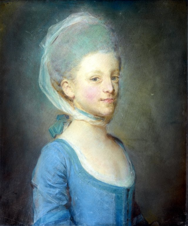 Portrait of a young woman wearing a kerchief of striped gauze by Jean-Baptiste Perronneau