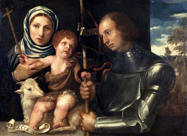 Infant Saint John with a Female Saint and a Warrior Saint (artist perhaps a follower of Vincenzo di Biagio Catena) by Vincenzo Catena