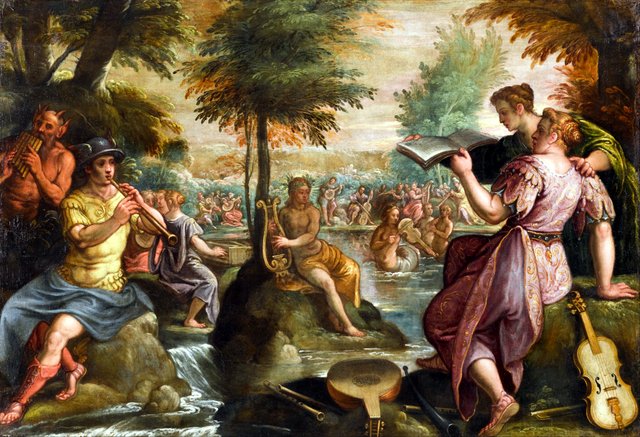 Allegory of Music or Hearing: Apollo and the Muses on Mount Parnassus by Paolo Fiammingo