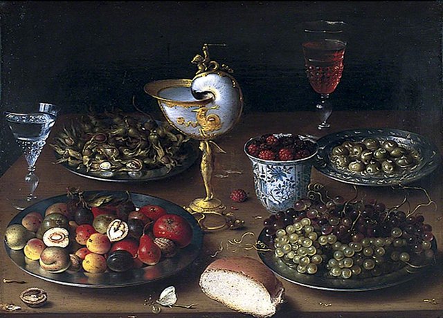 Still Life with Nautilus Cup, Fruit, Nuts and Wine by Osias Beert