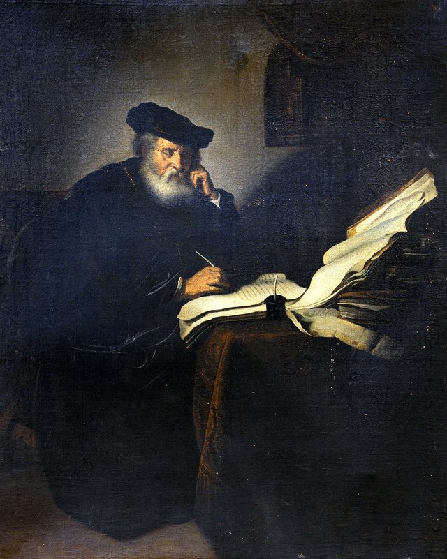 An Elderly Scholar Seated at a Desk by Salomon Koninck
