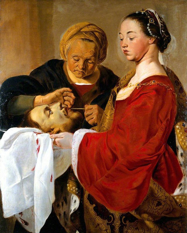 Herodias Mutilating the Severed Head of Saint John the Baptist Held by Salome by Pieter de Grebber