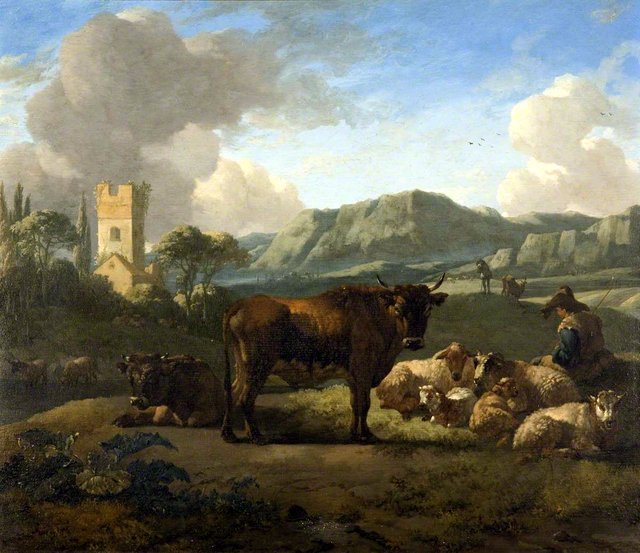 Cattle and Herdsmen in a Hilly Landscape by Willem Romeyn