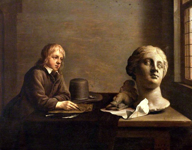 Young artist, Drawing from Casts, including a Putto by Duquesnoy by Wallerant Vaillant