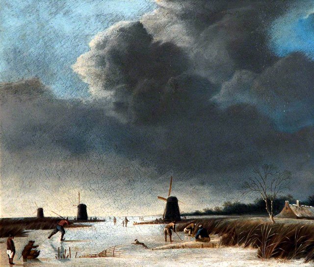 Winter Landscape with a Frozen River by Hendrick Dubbels
