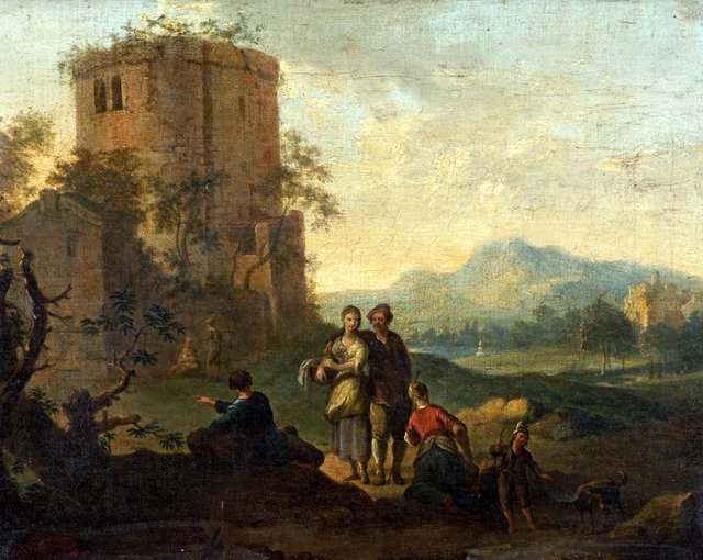 Landscape with Figures and a Ruined Tower by Franz de Paula Ferg
