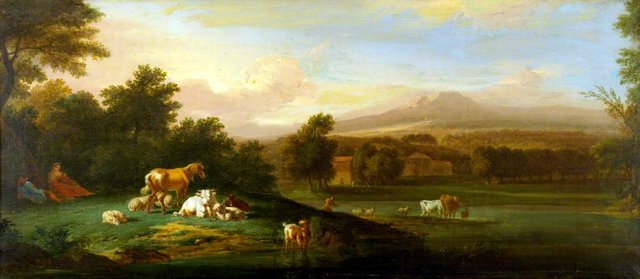 Landscape (set in a carved gilt overmantle) by Franz de Paula Ferg