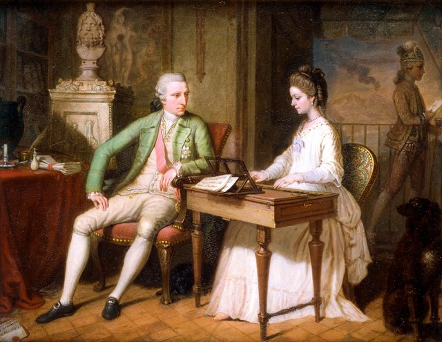 Sir William Hamilton (1730–1803), and the First Lady Hamilton (1738–1782), in Their Apartment in Naples by David Allan