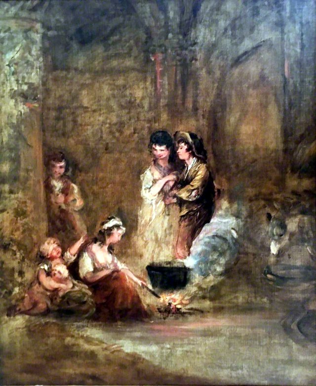 Gypsies Preparing a Meal around a Fire in a Ruined Abbey by Gainsborough Dupont