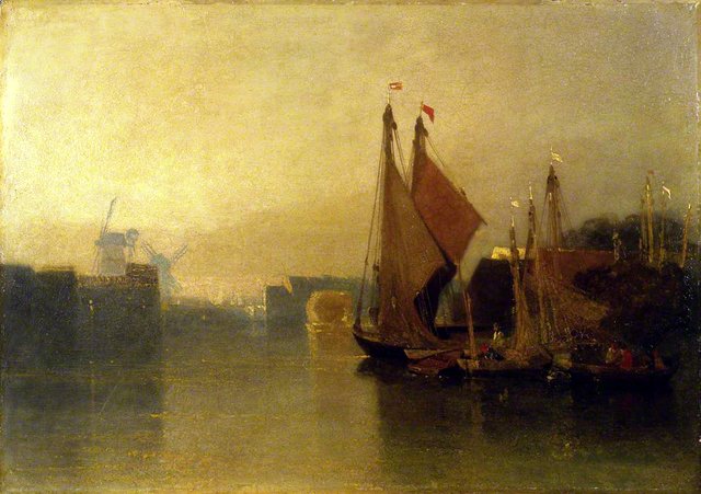 View from Yarmouth Bridge, Norfolk, Looking towards Breydon, Just after Sunset by John Sell Cotman
