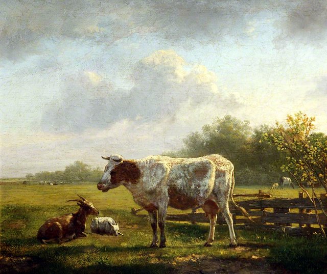 Cow and Goats in a Landscape by Hendrik van de Sande Bakhuyzen