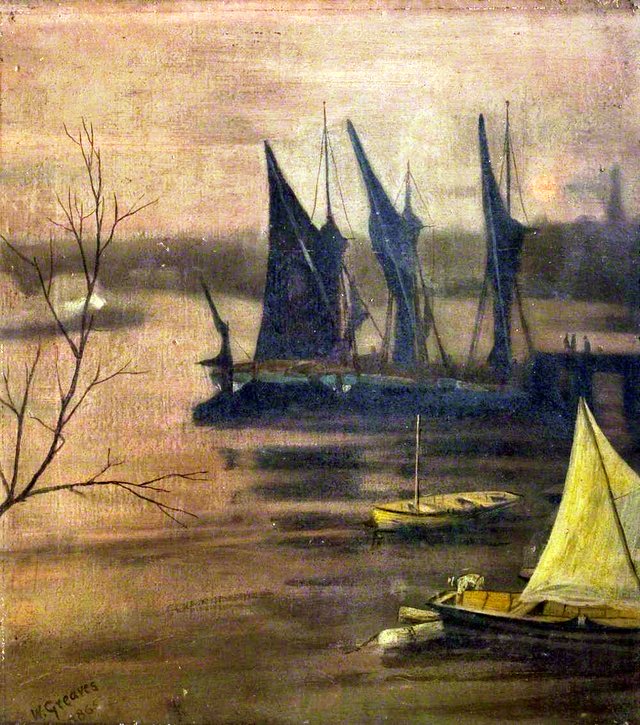 The River in Winter, Sunset by Walter Greaves