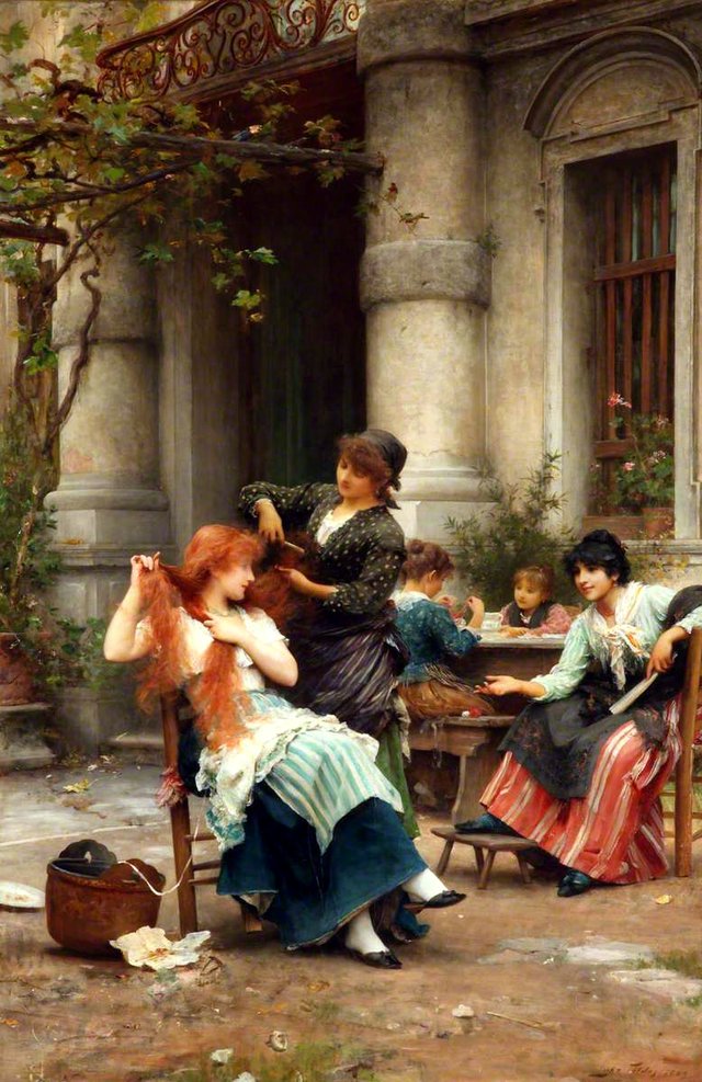 An al fresco toilette by Luke Fildes