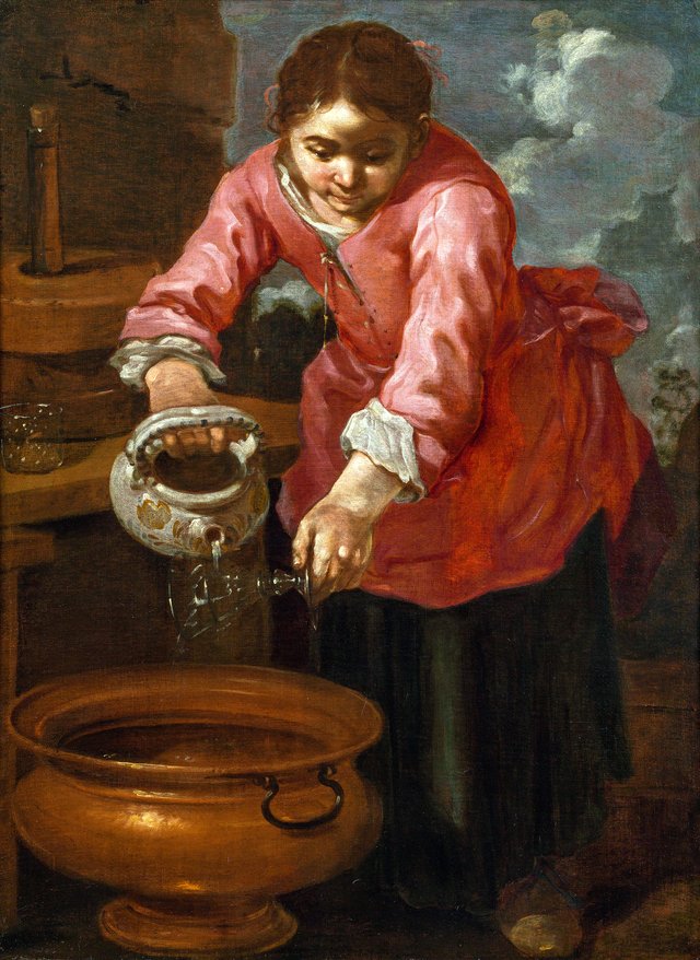 A young woman washing a glass ("Allegory of water") by Bernhard Keil