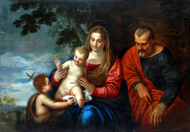 Holy Family with St. John the Baptist. by Benedetto Caliari