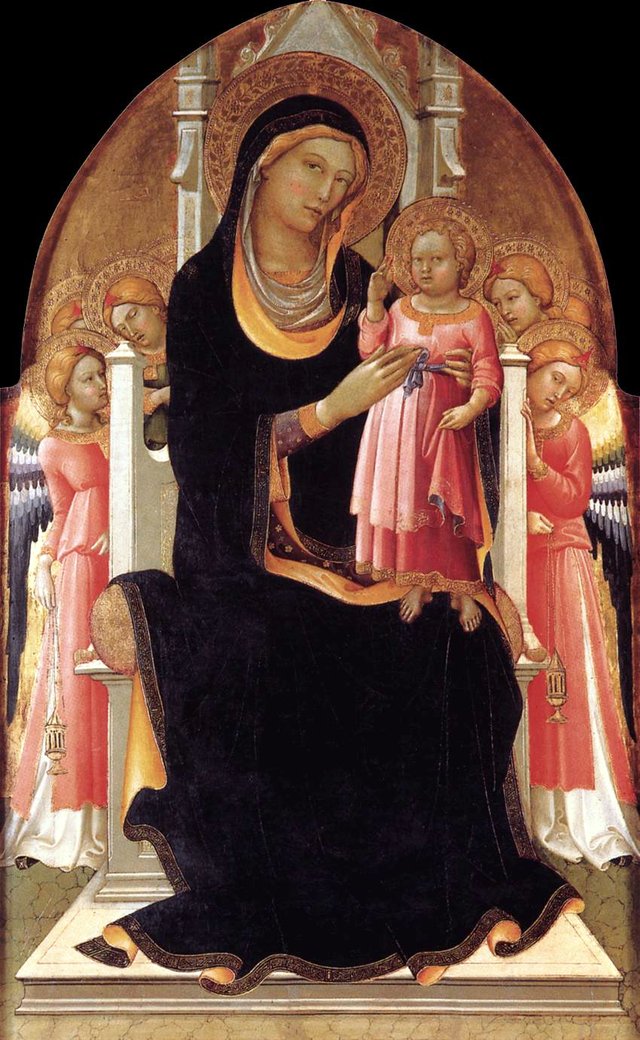Virgin and Child on the Throne with Six Angels by Lorenzo Monaco