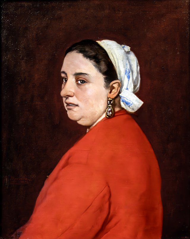Portrait of Senyora Anita with Red Dress by Benet Mercadé