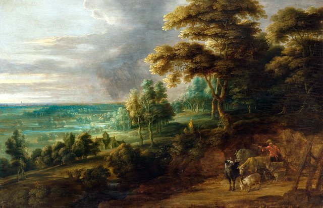 Wooded landscape by Lucas van Uden