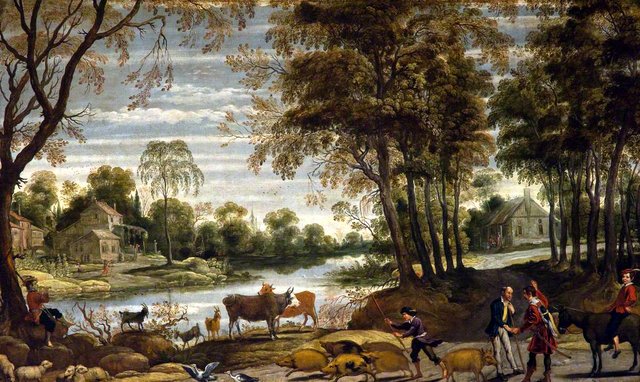 River Landscape with Peasants and Cattle by David Teniers the Elder