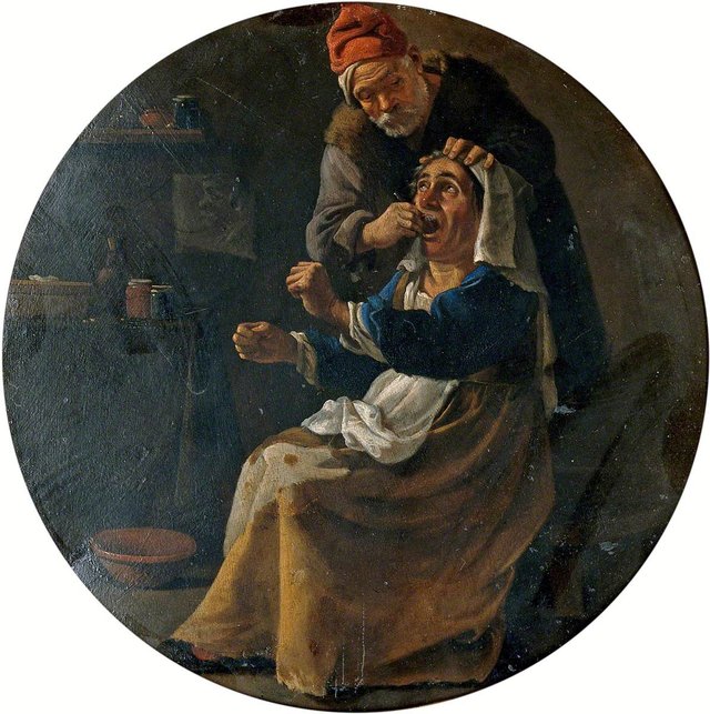 A Man Performing a Painful Operation on a Woman's Tooth by Pieter van Laer