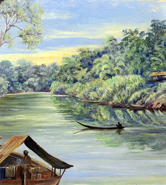 River from Bussa, Sarawak, Borneo by Marianne North