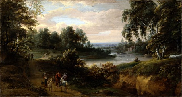 Landscape with a River and Horsemen by Jacques d'Arthois