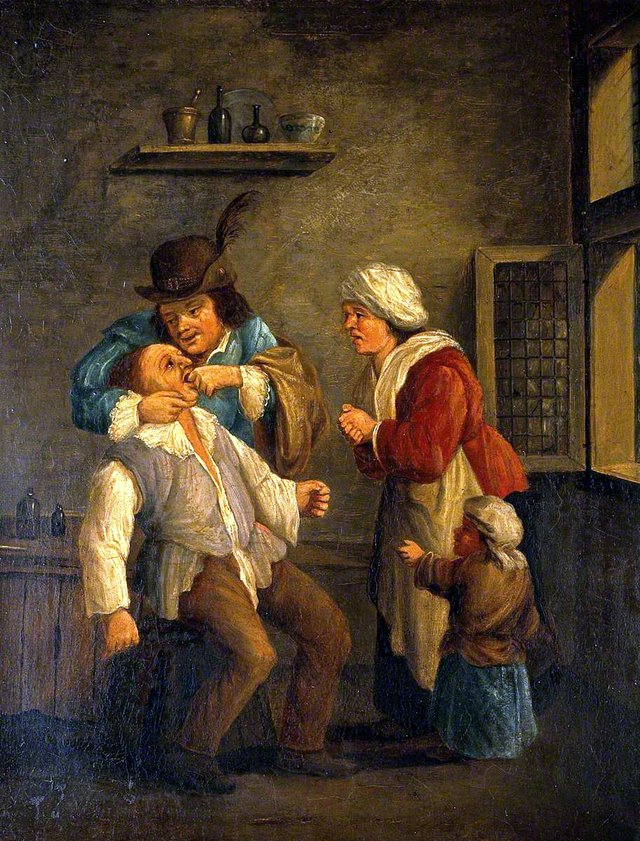 A Toothdrawer Operating on a Man, with a Woman and Child Looking On by Andries Both