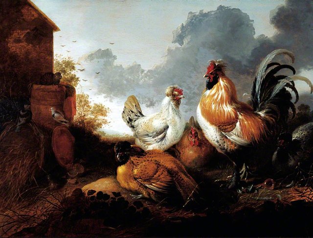 Poultry in a Farmyard by Abraham van Calraet