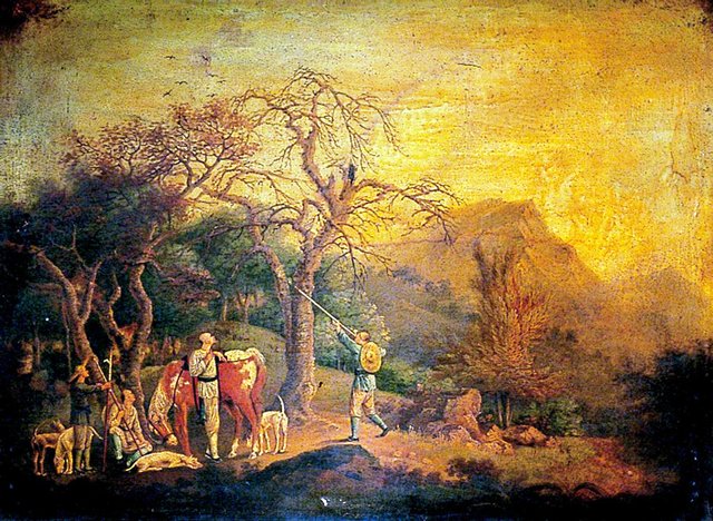 Hunting Piece, Horsemen Attended by Four Hounds by George Chinnery