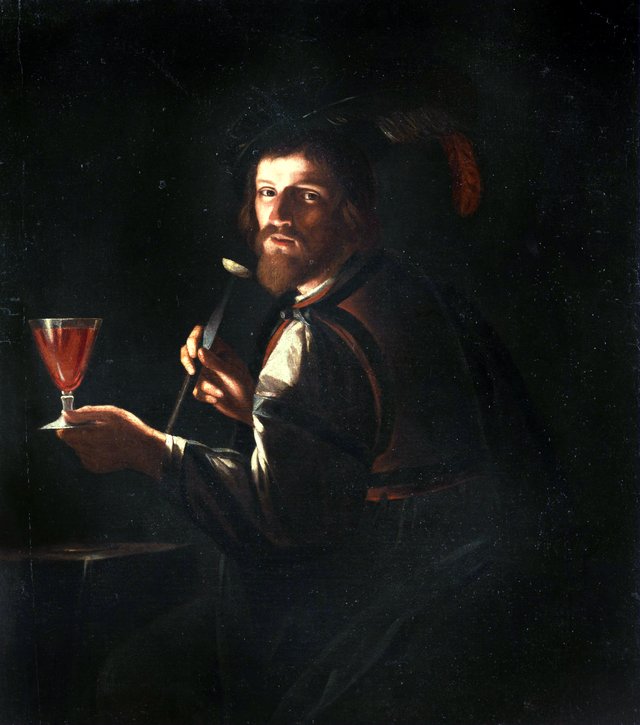 Young mercenary with wine glass by Jan Cossiers