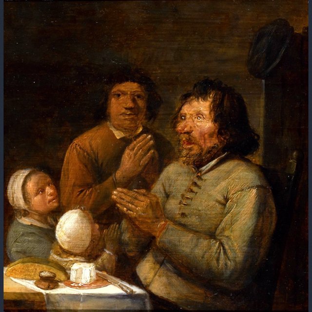 Interior with a peasant family praying by Joos van Craesbeeck