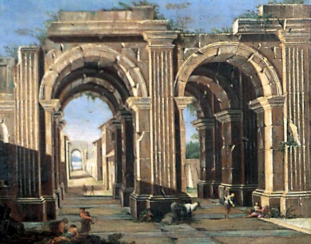 Classical Ruins with Peasants and Cattle by Viviano Codazzi