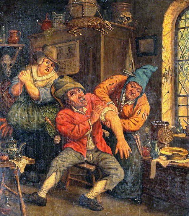 A Surgeon Applying a Probe to the Arm of a Screaming Patient by Cornelis Dusart