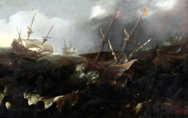 Men-of-War in a storm by Andries van Eertvelt