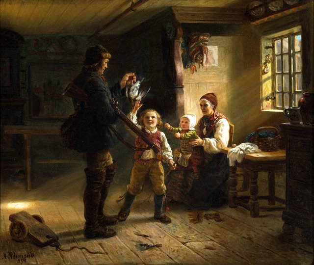 Jegeren kommer hjem by Adolph Tidemand