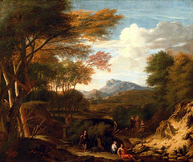 Arcadian Landscape with Shepherd and Other Pastoral Figures in the Background by Cornelis Huysmans