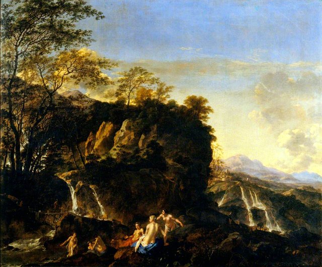 Landscape with Nymphs Bathing by Dirck van der Lisse