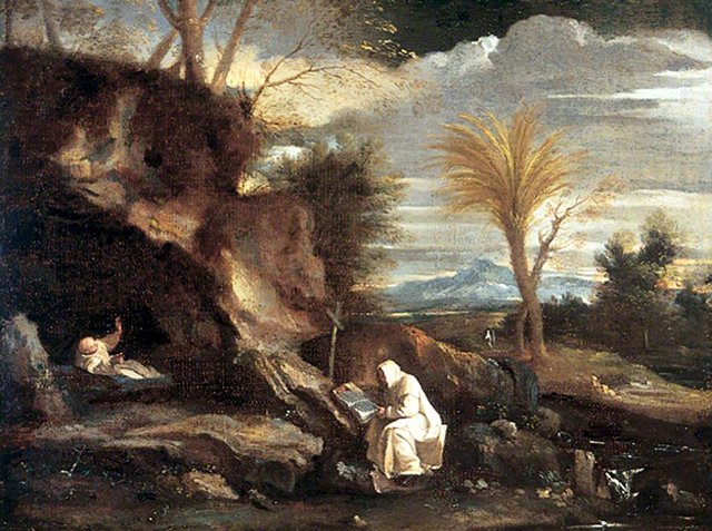Rocky Landscape with Two Carthusian Monks by Pier Francesco Mola