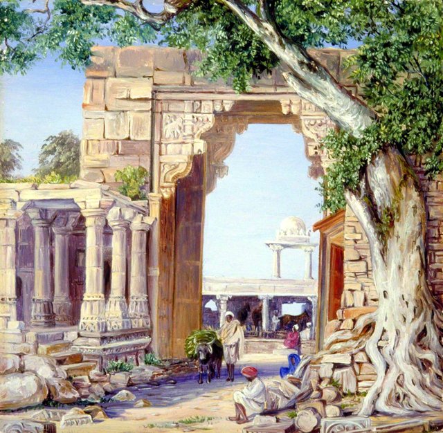 Elephant Gate and Neem Tree at Chittore, India by Marianne North