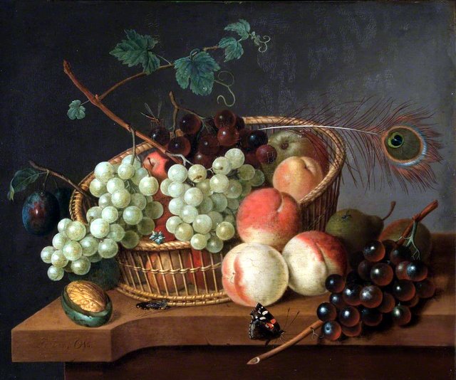 Still Life: Grapes and Peaches in a Basket by Jan van Os