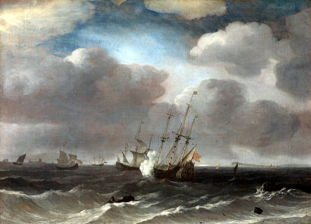 A Dutch Ship Firing a Gun by Jan Claesz Rietschoof