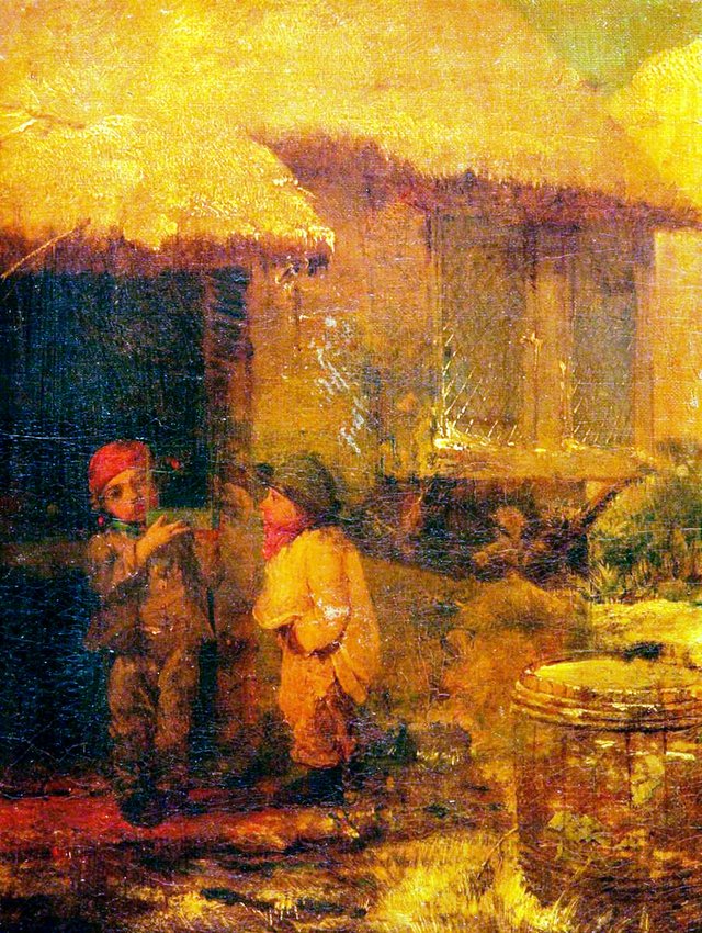Two Boys with a Birdcage by Briton Rivière