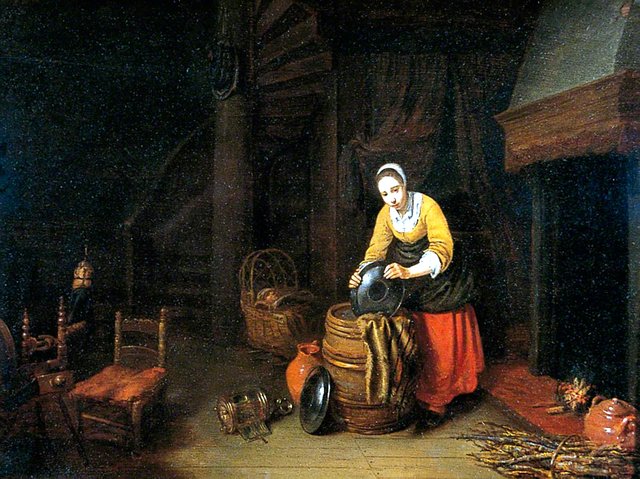 Interior with Young Woman Washing Pots by Hendrik Martenszoon Sorgh