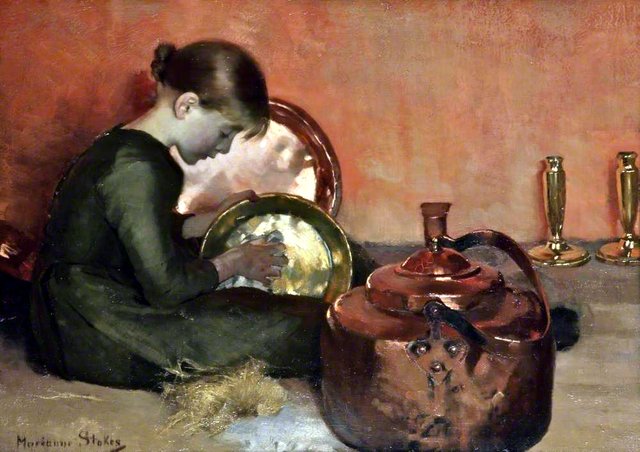 Polishing Pans by Marianne Stokes