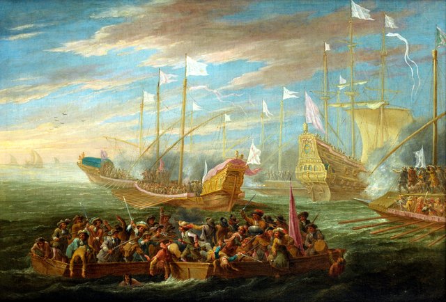Sea battle between the Spanish and the Duchy of Savoy by Cornelis de Wael