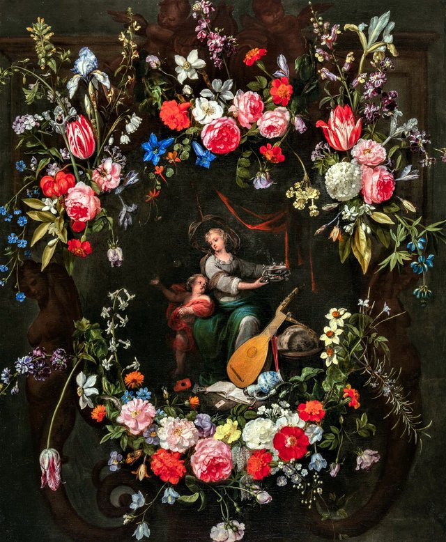 Flower Garland around an Allegory of the Vanity of Human Life by Frans Ykens