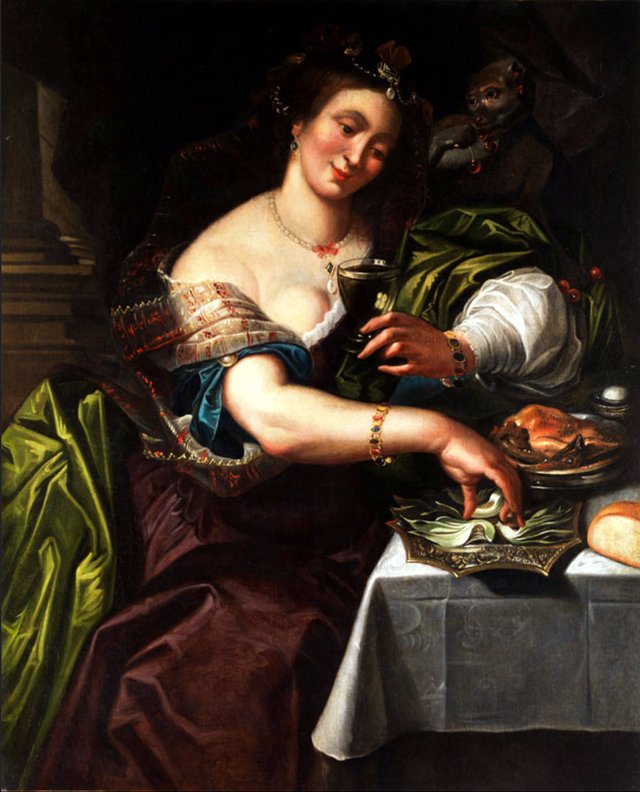 Young woman with a wineglass and artichokes (Allegory of Lascivea or Taste) by Abraham Janssens I